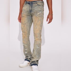 NOVA MEN No Cap Stacked Skinny Flare Jeans Medium Wash GFN64 Mens SZ 34